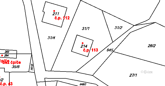 Černovír 113, Ústí nad Orlicí na parcele st. 214 v KÚ Černovír u Ústí nad Orlicí, Katastrální mapa