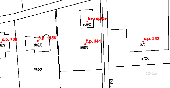 Bludovice 341, Havířov na parcele st. 968/1 v KÚ Bludovice, Katastrální mapa