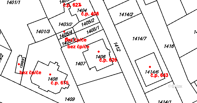 Šluknov 626 na parcele st. 1406 v KÚ Šluknov, Katastrální mapa