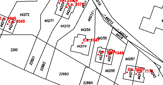 Kovářov 1047, Frymburk na parcele st. 442/14 v KÚ Frymburk, Katastrální mapa