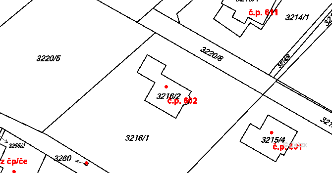 Podmoklice 602, Semily na parcele st. 3216/2 v KÚ Semily, Katastrální mapa