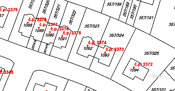 Hostivice 2374 na parcele st. 1092 v KÚ Litovice, Katastrální mapa
