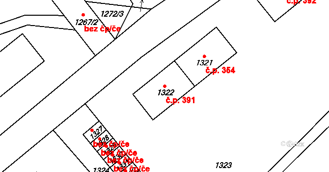 Zbůch 391 na parcele st. 1322 v KÚ Zbůch, Katastrální mapa