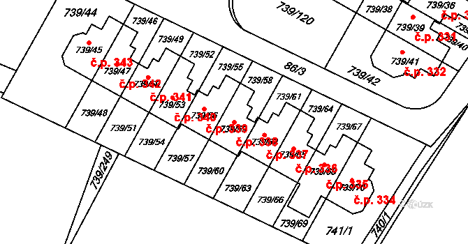 Proskovice 338, Ostrava na parcele st. 739/59 v KÚ Proskovice, Katastrální mapa