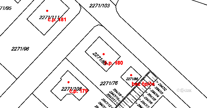 Dačice IV 180, Dačice na parcele st. 2271/85 v KÚ Dačice, Katastrální mapa