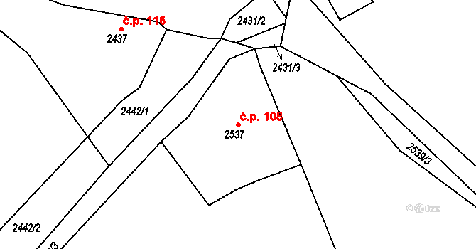 Želechovice nad Dřevnicí 108 na parcele st. 2537 v KÚ Želechovice nad Dřevnicí, Katastrální mapa