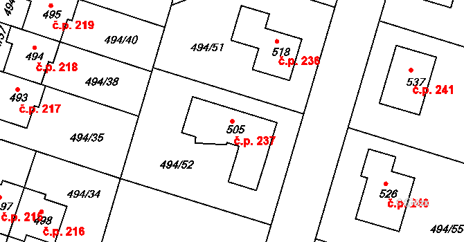 Sedlčánky 237, Čelákovice na parcele st. 505 v KÚ Sedlčánky, Katastrální mapa