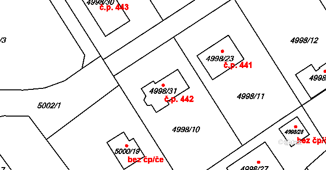 Sviadnov 442 na parcele st. 4998/31 v KÚ Sviadnov, Katastrální mapa