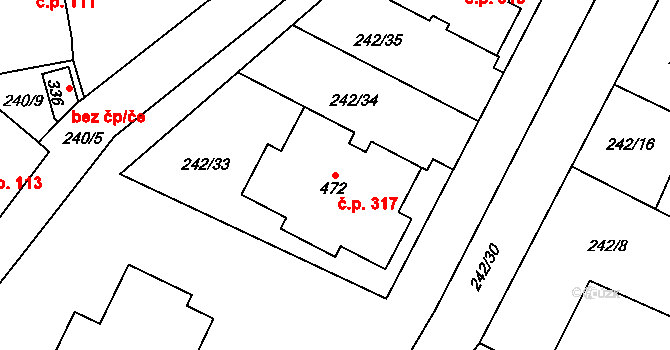 Tymákov 317 na parcele st. 472 v KÚ Tymákov, Katastrální mapa