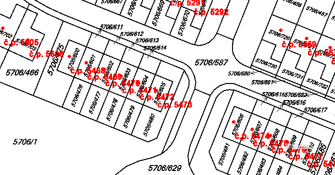 Jihlava 5473 na parcele st. 5706/605 v KÚ Jihlava, Katastrální mapa