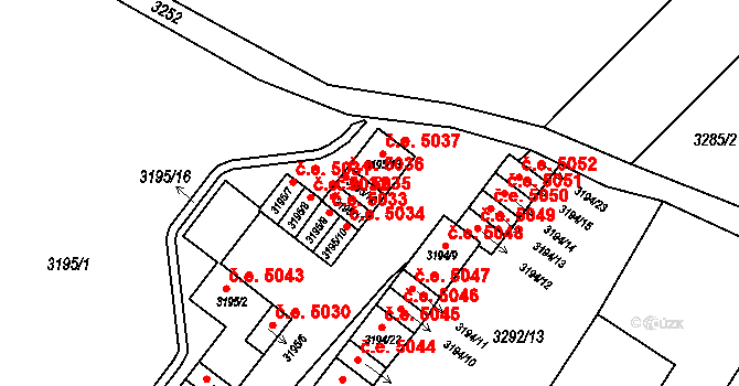 Kadaň 5036 na parcele st. 3195/12 v KÚ Kadaň, Katastrální mapa