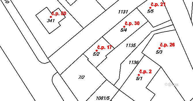 Chlístov 17 na parcele st. 5/2 v KÚ Chlístov u Benešova, Katastrální mapa