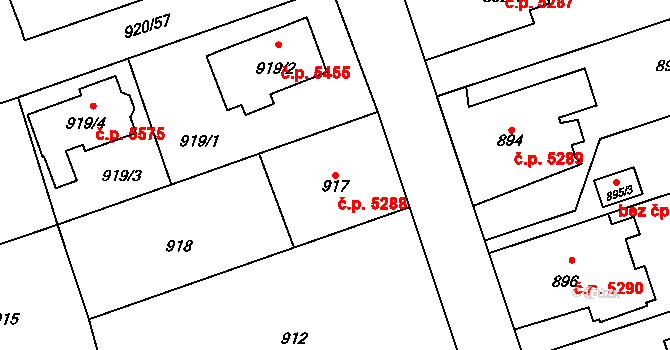 Třebovice 5288, Ostrava na parcele st. 917 v KÚ Třebovice ve Slezsku, Katastrální mapa