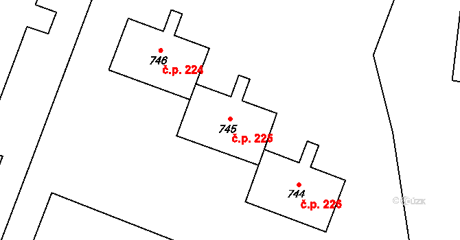 Výškovice 225, Ostrava na parcele st. 745 v KÚ Výškovice u Ostravy, Katastrální mapa