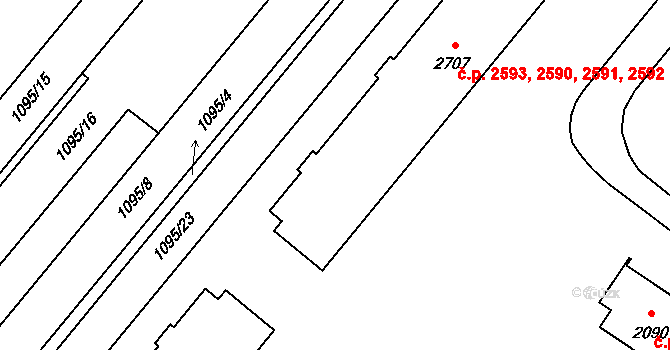 Zábřeh 2590,2591,2592,2593, Ostrava na parcele st. 2707 v KÚ Zábřeh nad Odrou, Katastrální mapa