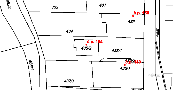 Šebrov 194, Šebrov-Kateřina na parcele st. 435/2 v KÚ Šebrov, Katastrální mapa