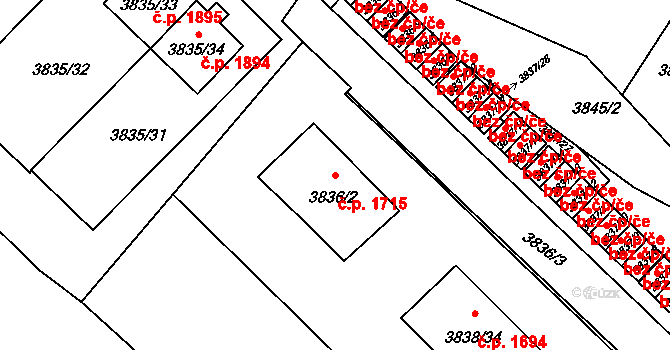 Velké Meziříčí 1715 na parcele st. 3836/2 v KÚ Velké Meziříčí, Katastrální mapa