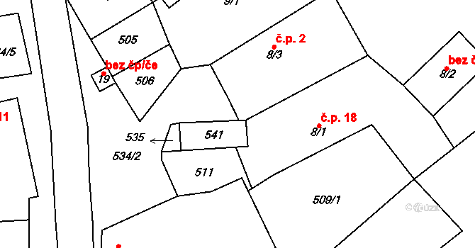 Kovářová 17, Ujčov na parcele st. 7 v KÚ Kovářová, Katastrální mapa