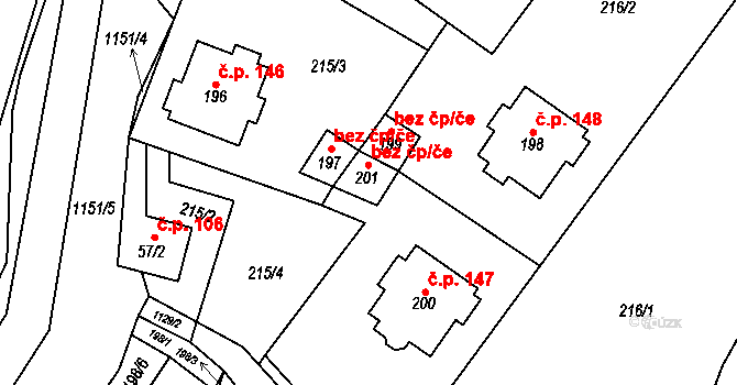 Uhelná 38519020 na parcele st. 201 v KÚ Uhelná, Katastrální mapa