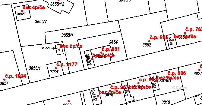 Sokolov 38577020 na parcele st. 3853/1 v KÚ Sokolov, Katastrální mapa