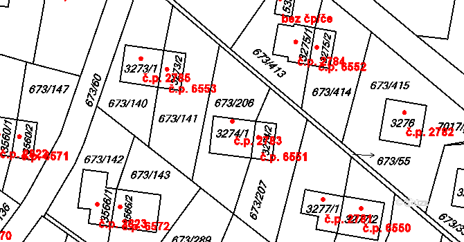 Zlín 2783 na parcele st. 3274/1 v KÚ Zlín, Katastrální mapa