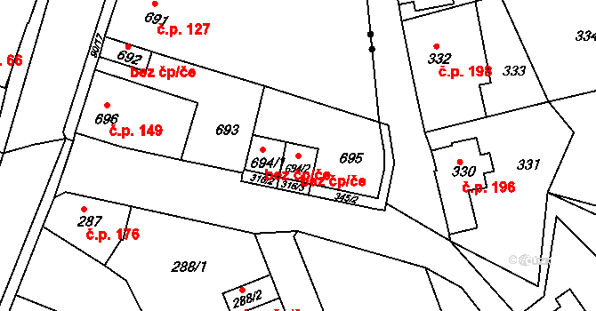 Děčín 47111020 na parcele st. 694/2 v KÚ Křešice u Děčína, Katastrální mapa
