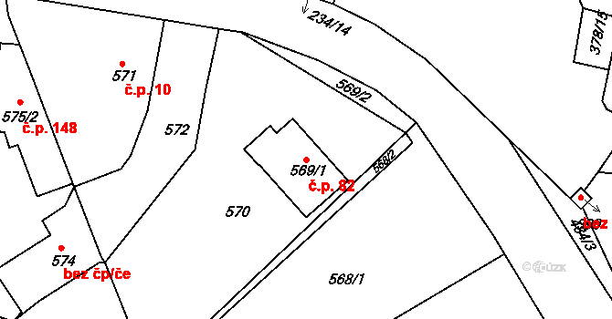 Buchlovice 82 na parcele st. 569/1 v KÚ Buchlovice, Katastrální mapa