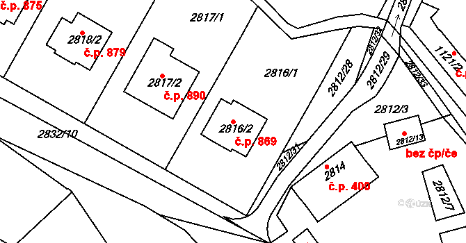 Nivnice 869 na parcele st. 2816/2 v KÚ Nivnice, Katastrální mapa
