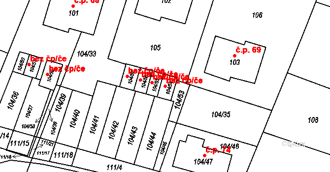 Práče 49113020 na parcele st. 104/54 v KÚ Práče, Katastrální mapa