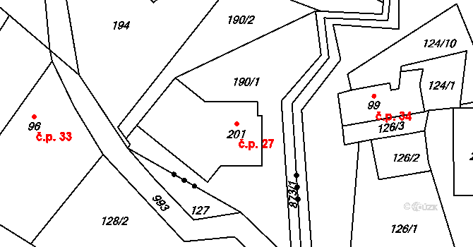 Ochoz 27, Nasavrky na parcele st. 201 v KÚ Ochoz u Nasavrk, Katastrální mapa