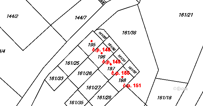 Chlum 149, Hlinsko na parcele st. 196 v KÚ Chlum u Hlinska, Katastrální mapa