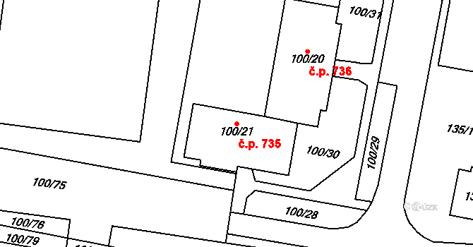 Protivín 735 na parcele st. 100/21 v KÚ Protivín, Katastrální mapa