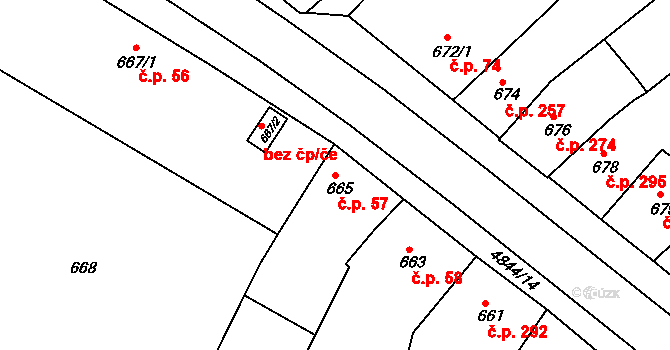 Choceňské Předměstí 57, Vysoké Mýto na parcele st. 665 v KÚ Vysoké Mýto, Katastrální mapa