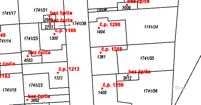 Slaný 1258 na parcele st. 1381 v KÚ Slaný, Katastrální mapa