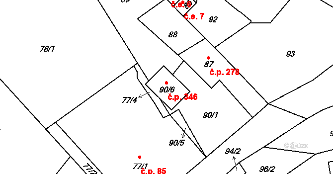 Loučná 346, Hrádek nad Nisou na parcele st. 90/6 v KÚ Loučná, Katastrální mapa
