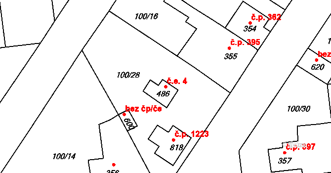 Rudná 4 na parcele st. 486 v KÚ Dušníky u Rudné, Katastrální mapa