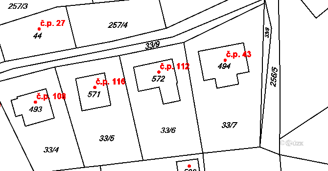 Černolice 112 na parcele st. 572 v KÚ Černolice, Katastrální mapa