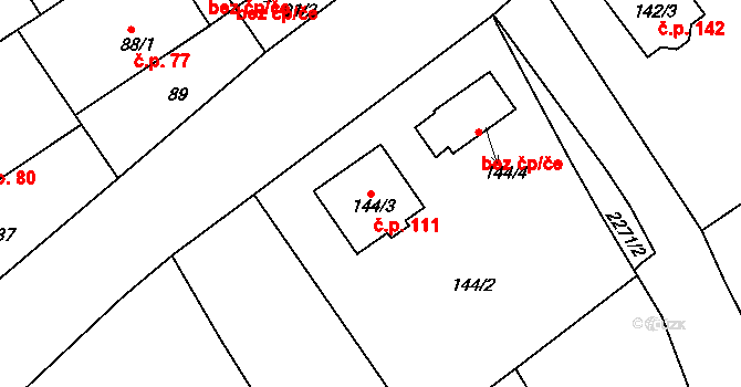 Plzeňské Předměstí 111, Horšovský Týn na parcele st. 144/3 v KÚ Horšovský Týn, Katastrální mapa