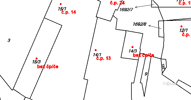 Mezholezy 13 na parcele st. 14/3 v KÚ Mezholezy u Horšovského Týna, Katastrální mapa