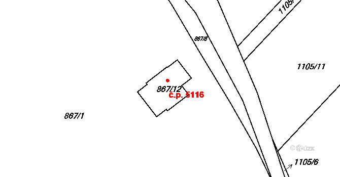Rýnovice 5116, Jablonec nad Nisou na parcele st. 867/12 v KÚ Rýnovice, Katastrální mapa