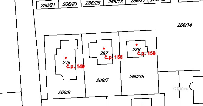 Rostěnice 156, Rostěnice-Zvonovice na parcele st. 287 v KÚ Rostěnice, Katastrální mapa