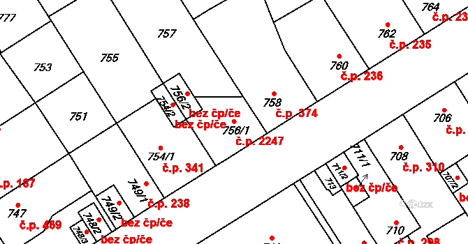 Bolevec 2247, Plzeň na parcele st. 756/1 v KÚ Bolevec, Katastrální mapa