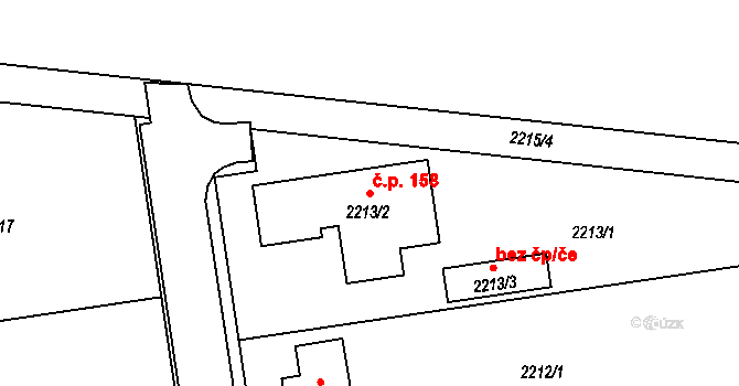 Lutopecny 158 na parcele st. 2213/2 v KÚ Lutopecny, Katastrální mapa