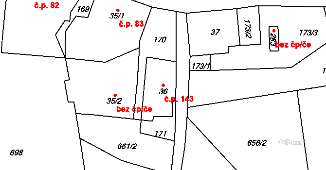 Heroltice 143, Štíty na parcele st. 36 v KÚ Heroltice u Štítů, Katastrální mapa