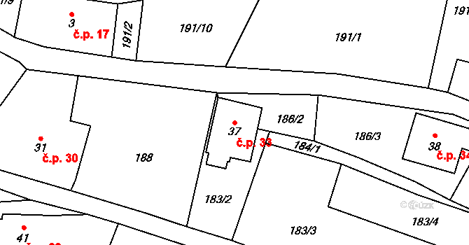 Zdíkovec 33, Zdíkov na parcele st. 37 v KÚ Zdíkovec, Katastrální mapa