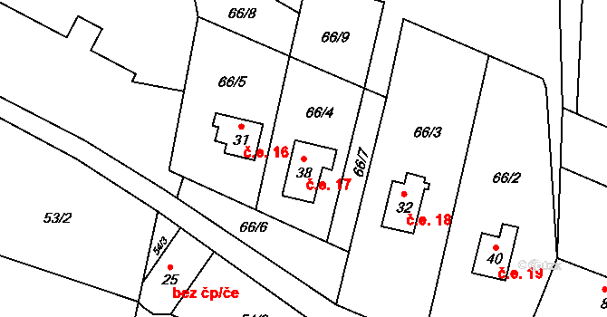 Studená Loučka 17, Mohelnice na parcele st. 38 v KÚ Bušín u Studené Loučky, Katastrální mapa