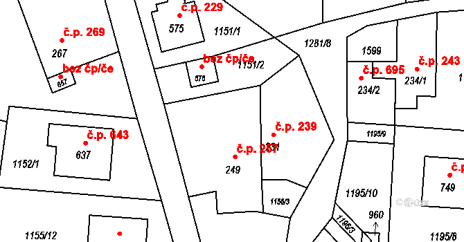 Mořkov 257 na parcele st. 249 v KÚ Mořkov, Katastrální mapa