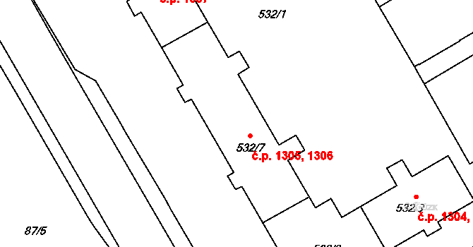 Kopřivnice 1305,1306 na parcele st. 532/7 v KÚ Kopřivnice, Katastrální mapa