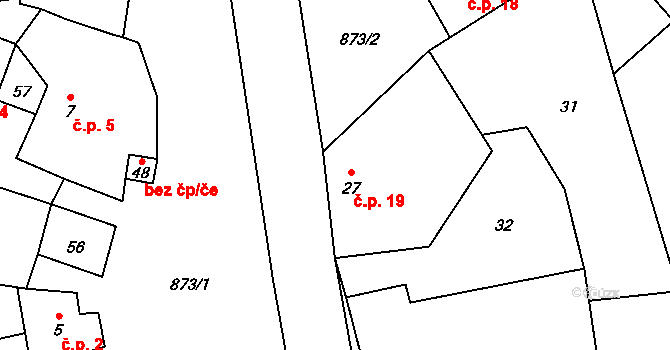 Újezdec 19 na parcele st. 27 v KÚ Újezdec u Tvrzic, Katastrální mapa