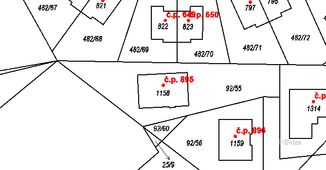 Nehvizdy 895 na parcele st. 1158 v KÚ Nehvizdy, Katastrální mapa